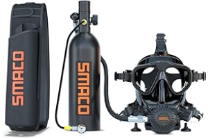 SMACO Mini Scuba Tank With Full Face Diving Mask,S400 Pro 1L Portable Mini Diving Tank Reusable Pony Bottle With 15-20 Minutes Diving Cylinder For Underwater Exploration Rescue
