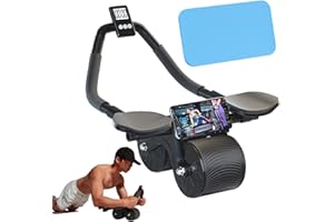 PEPPY Rullo per addominali a rimbalzo automatico con timer e supporto per gomiti, attrezzatura per allenamento addominali a doppia ruota con tappetino per ginocchia, attrezzatura per esercizi di base per