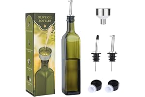 AOZITA Botella dispensadora de aceite de oliva de vidrio de 17 onzas, 500 ml de aceite y vinagre con vertedores y embudo, jarra de aceite de oliva para cocina, verde