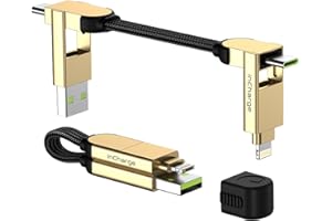 Rolling Square inCharge X - brelok z kablem USB typu c, uniwersalny kabel komórkowy, dla mężczyzn, uniwersalna ładowarka do telefonu komórkowego 6 w 1, gadżet techniczny, złoty, kabel Lightning 100 W