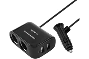 ENJIROR Cigarette Lighter Splitter 2 Sockets 12V/24V Dual USB Car Charger Power Adapter with 2 USB Ports Fast Charging Multi Double Twin Socket for Vehicle Devices Camera Dash Cam GPS Phones