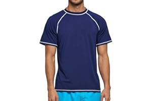 Arcweg Rash Guard Men Short Sleeves Shirt UPF 50+ Elastic Rash Vest Loose Fit Swimming Top Quick Drying Running Vest Sports Top