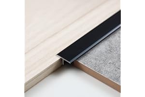 Trimold 3Pcs Aluminum T Molding Trim & Floor Transition Strips, Flat Divider Strip for Door Threshold and Joining Flooring Gaps of Laminate Planks Tile (0.9m x 2cm, Matte Black)