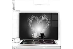 URBO ART – HOME DESIGN Crédence de cuisine en verre - 90x65 cm - Protection contre les éclaboussures - Derrière plaque de cuisson, Planche à découper - Motif: Café blanc et noir