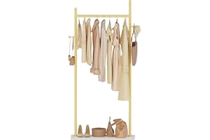 GUOHNHE Appendiabiti Ingresso di Grandi Dimensioni in Metallo, Attaccapanni con 2 Ganci e Lastra di Roccia Resistente, Stand Appendino da Terra, 65 x 30 x 175 cm, Giallo Dorato, GYJ302LWJ