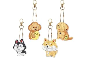 Rolin Roly 4PCS Diamant Schlüsselanhänger DIY Voll Bohrer Hund Malerei Schlüsselbund 5D Shiba Inu Diamant Anhänger Handwerk Diamond Painting kits für Tasche Geldbörse (Dog)