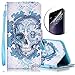 iPhone 7 Hülle,iPhone 7 Ledertasche,Sunroyal Kunstleder Flip Case Schutzhülle Blau Cool Elegant Retro Schön Schädel Muster Painted PU Leder Wallet Case Flip Cover im Bookstyle Handytasche Skin Schale Brieftasche mit Strap Magnetverschluss Standfunktion und Karte Halter Etui Handyhülle für Apple iPhone 7 (4.7 Zoll)+ 1 x Frei Displayschutzfolie-Blue Skull