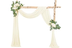 LYAFS Hochzeit Vorhang Hochzeitsbogen, Elfenbein Querbehang 73cmx610cm Chiffon-Stoff-Vorhang für Hochzeit, Hintergrund Deko Gardinen Vorhang für Hochzeitsbogen Zeremonie, Torbogen, Party