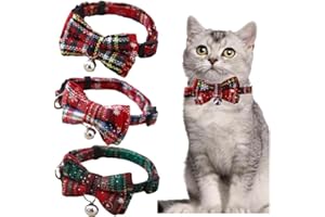 POPOLA SHOP 3 Pack Christmas Plaid Cat Collar with Bell and Bow Tie, Quick Release Safety Cat Collars，Breakaway Xmas Adjustable Plaid Snowflake Collar for Kitten Puppy and Cats