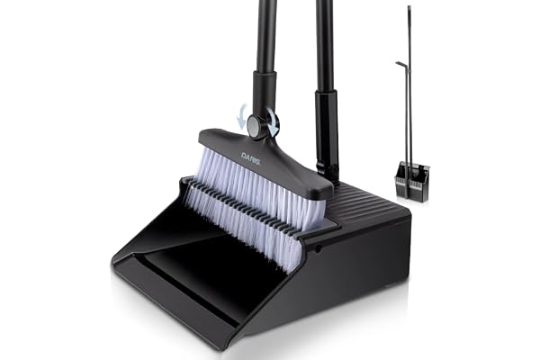 Broom and Dustpan Set Upgrade 50" Long Handle Broom with Stand Up Dustpan Combo Set for Office Home Kitchen Lobby Floor Use Dust pan and Broom Set