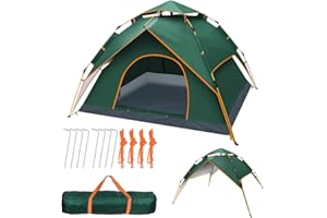 HJZ Tente de camping automatique pour 3 à 4 personnes - Dôme instantané - 2 en 1 - Double couche - Étanche avec bâche extérieure amovible - Tente familiale imperméable et coupe-vent pour randonnée