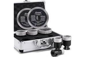 XIIW 7tlg Punta per Trapano Diamantata 25/35/40/45/50/68mm e Disco Diamantato 125mm, Vacuum Brasato Foretto Diamantato con Filettatura M14 per Porcellana Piastrella Granito Marmo Taglio a Secco