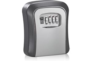 QOOLOO Key Safe Key Box with 4-Digit, Small Key Safe, Outdoor Key Box with Code, Key Hiding Place Waterproof and Rustproof for Home, Garages, School, Replacement House Keys (Grey)