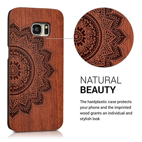 kwmobile Funda dura de madera palo de rosa para Samsung Galaxy S7 edge Carcasa protectora de m  vil Dise  o Flor a la mitad en marr  n oscuro