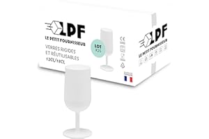 LPF LE PETIT FOURNISSEUR - Lot de 25 Verres à Vin réutilisables 12cl (18cl max) - Polypropylène plastique alimentaire rigide - Verre à pied à eau et vin - Compatible lave-vaisselle - Couleur Blanche