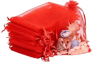 FAVORTALK Organza Bags Gift Wedding Favour Jewellery Pouches, Small Party Sweet Bags, Sheer Drawstring Pouches Perfect Size for Our Sunflowers Seeds Lavender Bags (Red, 90x120 mm - 30 pcs)