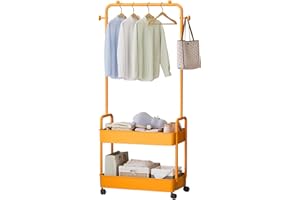 Ergocar Porte Manteau De Vêtements En Métal Avec Paniers De Rangement Multi-Couches Et Cintres Indépendants Mobiles Avec Support De Poulie Petit Espace De Vêtements Modernes