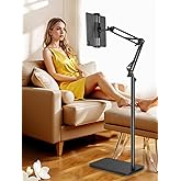 Tablet Floor Stand with Dual Stable Base Sturdy Never Tip Over,Adjustable Height Rotating Tablet Phone Stand Holder for iPad,