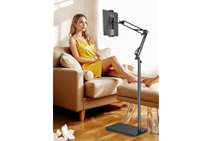 Lucky Trip Soporte de suelo para tablet con base de 6.6 libras, soporte giratorio de altura ajustable, compatible con iPad, Kindle, Galaxy Tab, teléfonos celulares