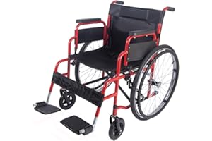 PANANA Lightweight Folding Wheelchair, PALDIN self propelled Portable Wheelchair with Running Brakes, Removable Footrests, Armrest(Red)