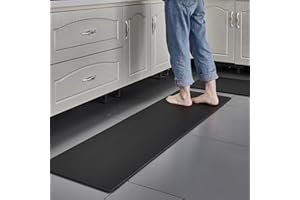 MTWSJIA Kitchen Mat Anti Fatigue Comfort Heavy Duty Leather Standing Mats,Non-Slip Waterproof Oil-Proof Kitchen Runner Rugs, 2 Pieces (45 * 75+45 * 150cm) (Black)