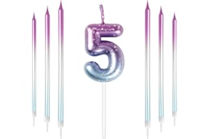 mciskin Purple Blue 5th Birthday Candles, Colorful Long & Number 5 Candle for Cake,Girls Boys 5th Birthday Decorations,Purple Blue Cake Toppers Perfect for Wedding & Party Decorations Supplies