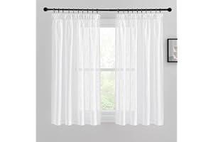 PONY DANCE Tende per Finestra Piccole Tende Bianche Soggiorno Tende Semitrasparenti Tende Cucina con Fettuccia Tende Camera da letto Moderne 2 Pezzi L 140 x A 145 CM