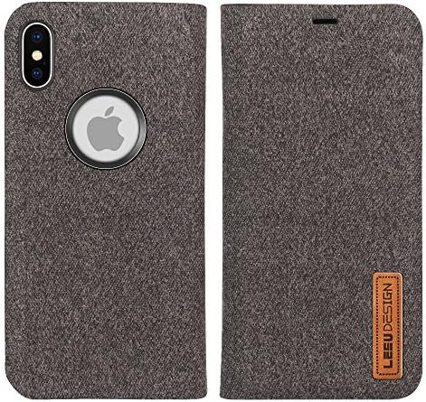 Apple iPhone X Case Stand, from MaxiPRO® High Quality iPhone X Flip Case, [Stand] [Wireless Charging]Jeans Look Case Cover for iPhone X/10 (Brown)