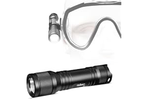 ORCATORCH D560 Mini Scuba Dive Light Headlamp Rotary Switch Underwater Torch with 360 Degrees Rotatable Mask Clip, Backup Batteries, Lanyard, O-Rings (Not Included Snorkel Mask) (Black)