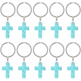 CRASPIRE 1 Caja de 10 llaveros Pequeños con Forma de Cruz de Turquesa Sintética con Bendiciones Y Protección para Bolso de la