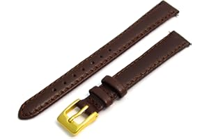 KONAMO Ladies Soft Genuine Leather Watch Strap Band 12mm, Brown, Gilt (Gold Colour) Buckle
