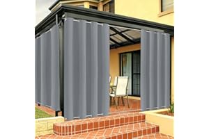 FicaRico Outdoor Vorhang Wetterfest mit Ösen Oben und Unten, Outdoor Vorhänge Sonnenschutz Wasserdicht Blickdicht Gardinen für Pavillon, Benutzerdefinierte Größe -1 Stück, Grau, B213xH259cm