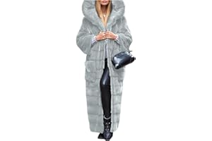 L9WEI Manteau d'hiver pour femme - Veste à capuche chaude en fausse fourrure - Veste longue d'hiver pour femme - Élégante cardigan - Veste longue mi-saison - Veste en peluche avec fourrure