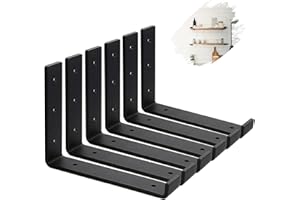 MLOQI Shelf Brackets 6 stück Regalhalterung Schwarz mit Lippen, Regalwinkel Schwerlast, Regalhalter Metall 0,5 cm Dick, Tragkraft 50 KG (Schwarz 25 x 15cm)