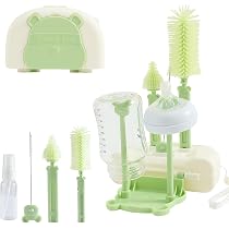Alouweekuky Kit 4 En 1 Goupillon Biberon Silicone - Brosse Bouteille Bébé Rotative Avec Porte-Goutte, Sans BPA
