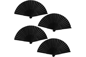 KARJIAJA 4 Stück Faltbare Fächer Damen, Fecher Sommer Hochzeit Chinesische Fächer Folding Hand Fan Handfächer Schwarz Taschenfächer Faltfächer Klappfächer Stofffacher für Geburttag, Party, Wedding, Wand Deko
