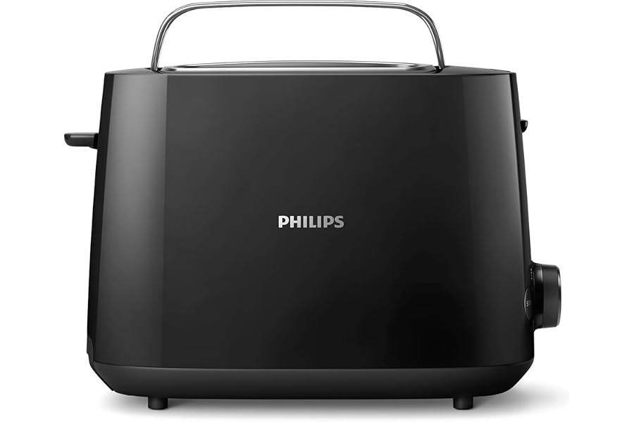 Philips Daily Collection Tostadora, 2 Ranuras, 8 Opciones Ajustes, Rejilla Calientabollos y Descongelación, Elevación Alta, A