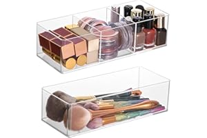 KARBAG Set of 2 Cosmetic Drawer Organiser, 3-Compartment & 1-Compartment Acrylic Makeup Organizer Stackable Organiser Makeup Vanity Organizer Trays Storage for Eyeshadow, Lipstick