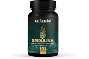 Ambrosial Spirulina Capsules 500mg - Highly Dosed Tablets, Vegan, No Additives, Protein Powder, Greens Powder, Spirulina and Chlorella Capsules, Immune System Booster (Pack of 1-120)