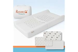 RUGUIES - Cambiador Bebé Acolchado Suave e Impermeable para Cómoda y Mueble - con Arnés de Seguridad y Base Antideslizante - Diseño Ergonómico - 80x42 cm - Incluye 3 Protectores Adicionales OEKO-TEX.