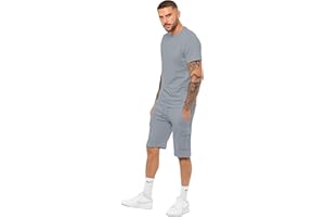 989Zé ENZO Mens Tracksuit T Shirt Shorts Set Regular Fit Plain Tee Crew Neck Top Casual Fleece Cargo Shorts
