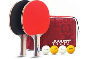 JIUYUAN - Set da Ping Pong Professionale, 2 Racchette da Ping Pong a 5 Stelle e 4 Palline da Ping Pong Premium a 3 Stelle e 1 Borsa Ideale per Principianti, Dilettanti, Professionisti e Famiglie
