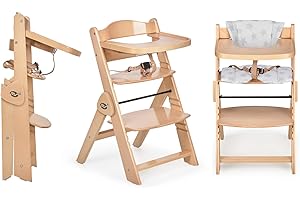 Ms BabyWorld Składane krzesło dziecięce w pełni drewniane, w pełni składane, ewolucyjne, wysokie krzesło, ergonomiczne, regulowane, bezpieczne, naturalne/białe
