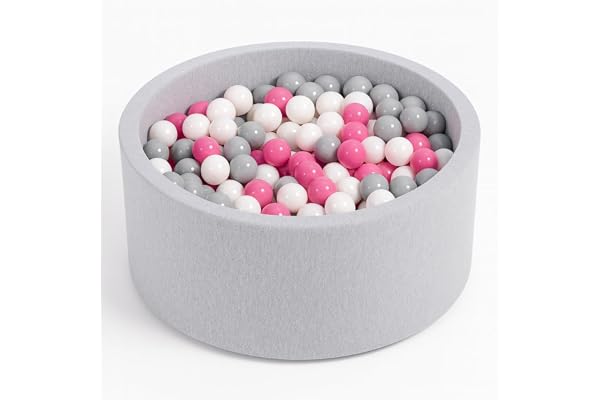 Angelove Piscine à Balles Ø 90 × 30 cm avec 200 Balles - Bassin Rond en Mousse à Housse Amovible, Coton, Gris Clair