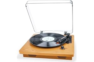 Record Player, VOKSUN Vintage Vinyl Turntable, LP Record Player, Belt Drive 3 Speed 33/45/78 RPM, with Built-in 2 Stereo Speakers, Aux-in & RCA Output & 3.5mm Headphone Jack, Natural Wood
