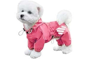 OTKARXUS Dog Raincoat,1PC Waterproof Hooded Dog Rain Jacket with Legs and Harness Hole,Adjustable Pet Rain Coat for Small Dogs (Rose Red, M)