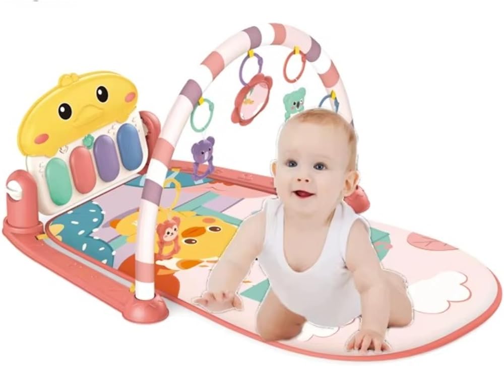 Bebeğim İçin Ördek Figürlü Bebek Oyun Halısı Sesli Müzikli Işıklı Piyanolu Yıkanabilir Matlı (Pembe)