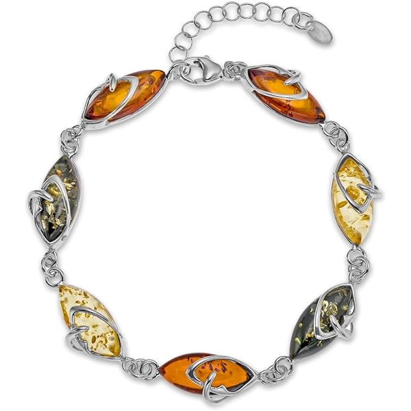 Bracelet En Ambre Naturel Et Argent 925 - Made In Italy - Marque Samarcanda Gioielli - Neuf