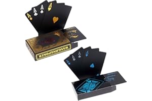 HOPEWEY 2 x Playing Cards Schwarze Wasserdichtes Pokerkarten Plastik Spielkarten aus PVC Profi Premium Spielkarten für Texas Holdem Poker - 1 Gold & 1 Black