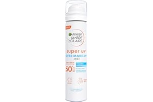 Garnier Ambre Solaire Over Makeup Super UV Protection Mist SPF50+, with Hyaluronic Acid and Vitamin E, Light Texture, Invisible Finish, Non-Greasy, Hydrates Skin 75ml
